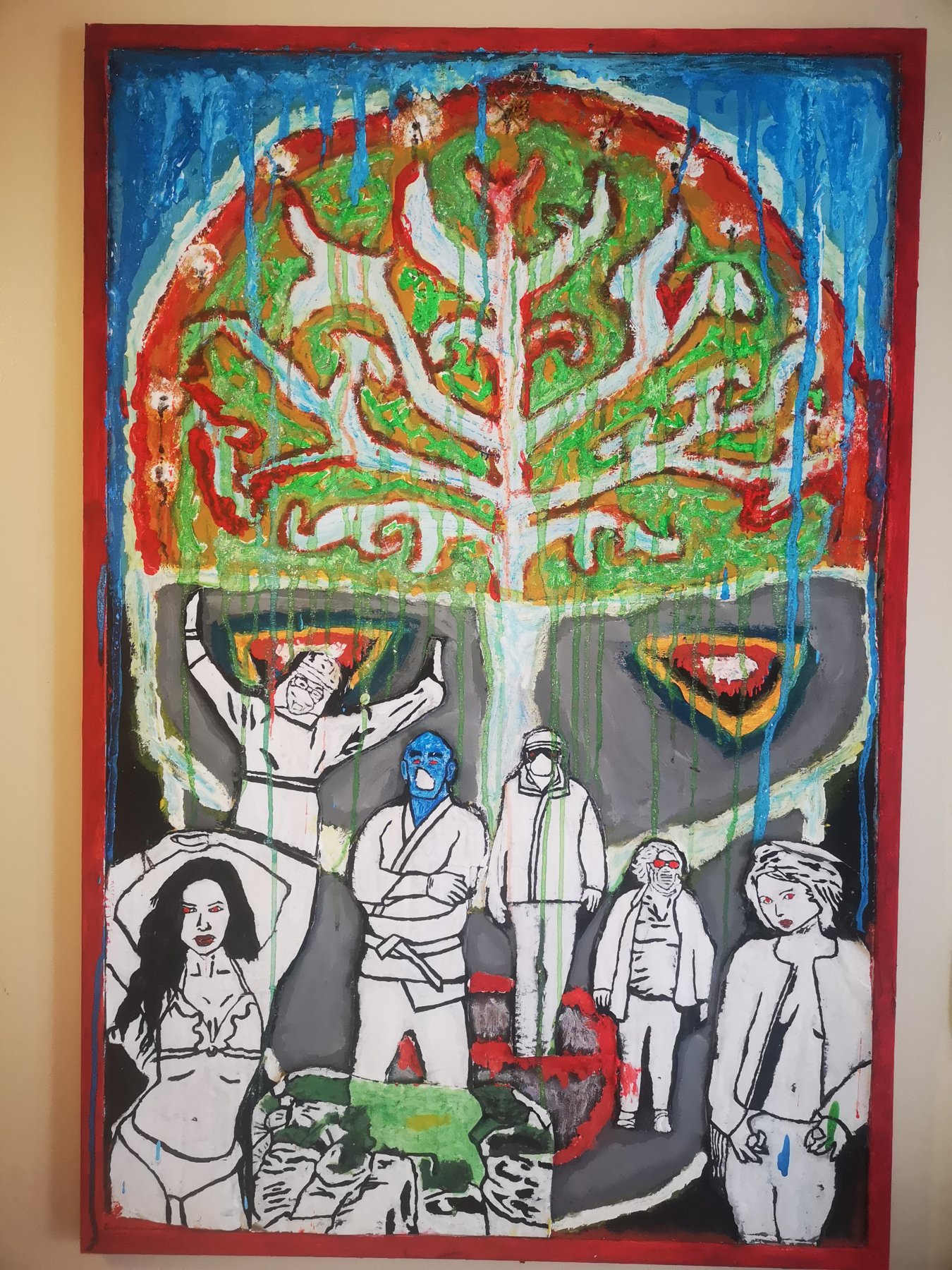 Physical artwork featuring a central tree-like structure